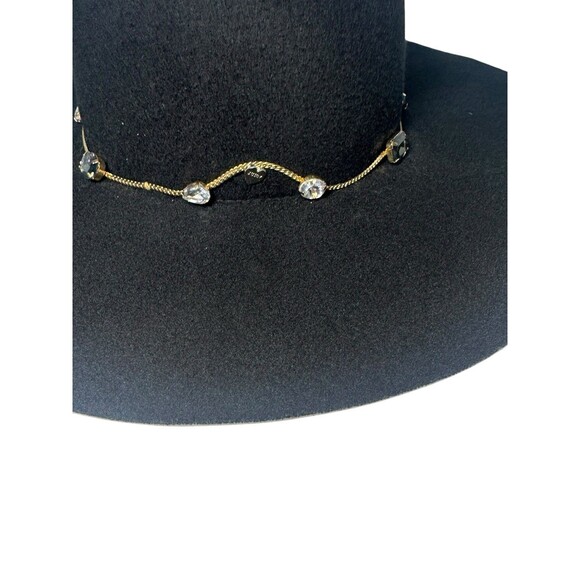 Juicy Couture Black Wide Brim Floppy Hat Bejeweled w/ Gold Chains Fast Shipping - Picture 7 of 16